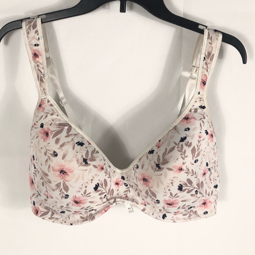 Laura Ashley Bra 38DD Flower Floral White Pink Wired adjustable Straps